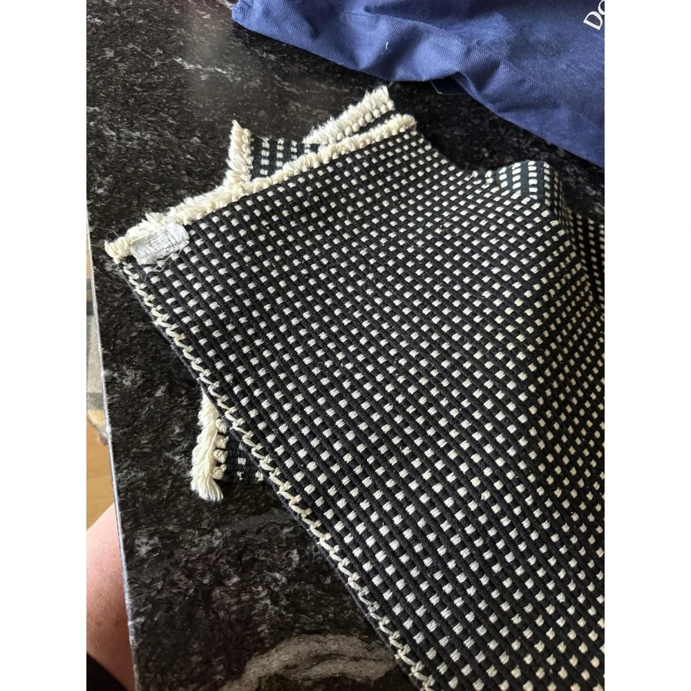 VTG 4 Dansk Ritva Puotila Woven Cotton Placemats black cream Scandi fringe 18x11